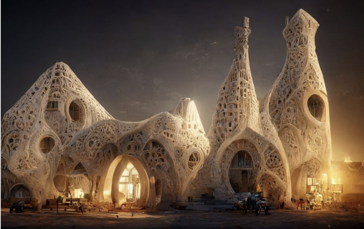 Computer graphic that merges the fractal structure of traditional African architecture with emerging technologies in computer graphics.